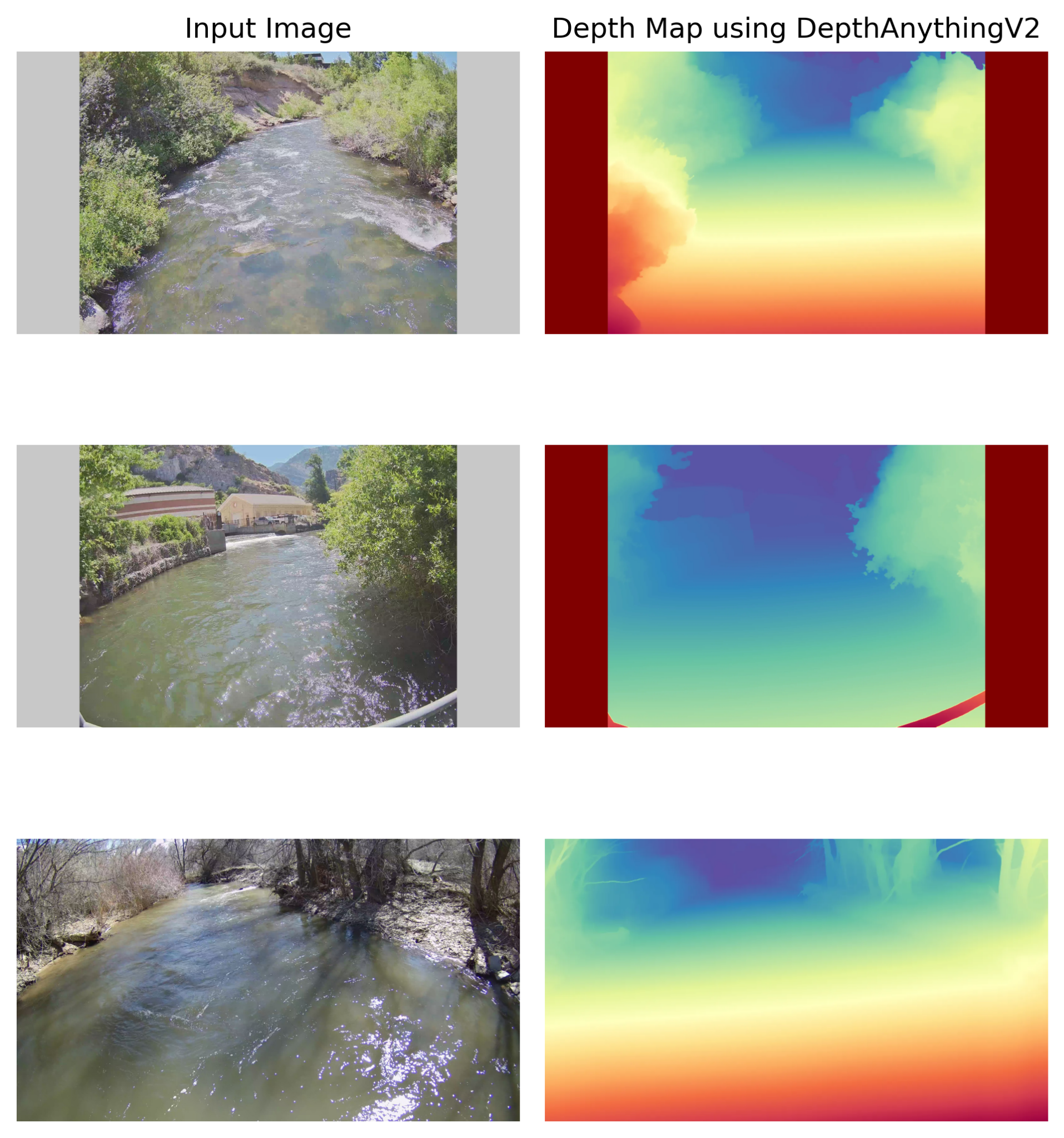 Example RGB river images and corresponding depth maps