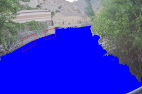 Water level segmentation mask over a river image